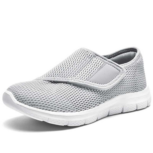 Women's grey hollow out lightweight velcro slip on shoe sneaker 01